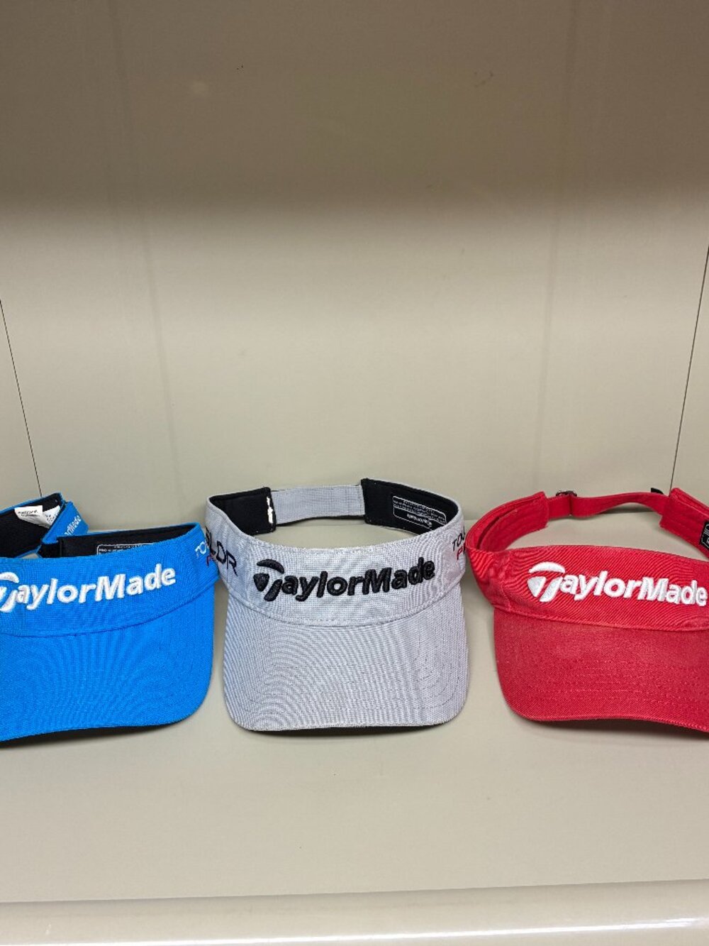 Lot of 3 TaylorMade Golf Visors - R7 , SLDR Tour Radar - Blue Red Gray
